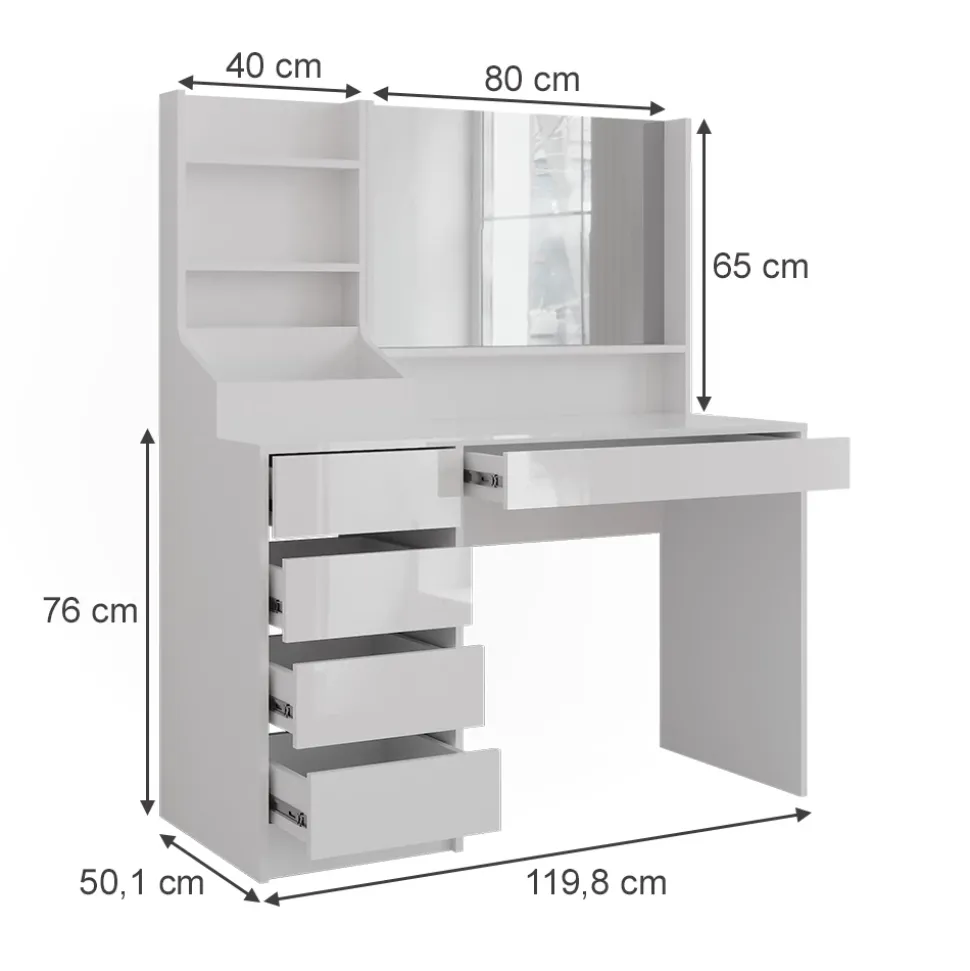 Schminktisch Sherry Weiß/Weiß Hochglanz 119.8 cm 3 Teile Vicco