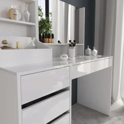 Schminktisch Sherry Weiß/Weiß Hochglanz 119.8 cm 3 Teile Vicco