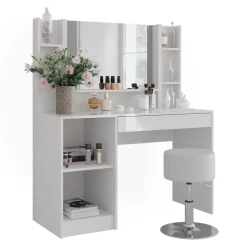 Schminktisch Sherry Weiß/Weiß Hochglanz 119.8 cm 5 Teile Vicco