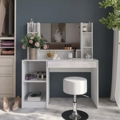 Schminktisch Sherry Weiß/Weiß Hochglanz 119.8 cm 5 Teile Vicco