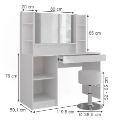 Schminktisch Sherry Weiß/Weiß Hochglanz 119.8 cm 5 Teile Vicco