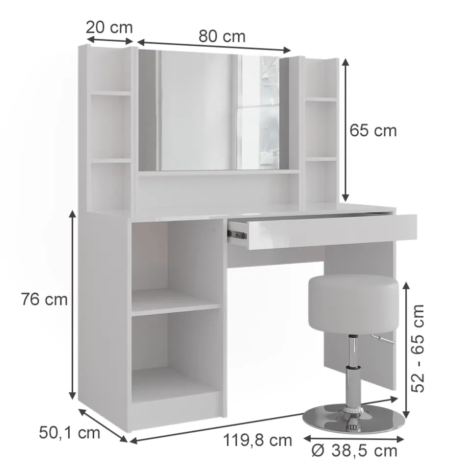 Schminktisch Sherry Weiß/Weiß Hochglanz 119.8 cm 5 Teile Vicco