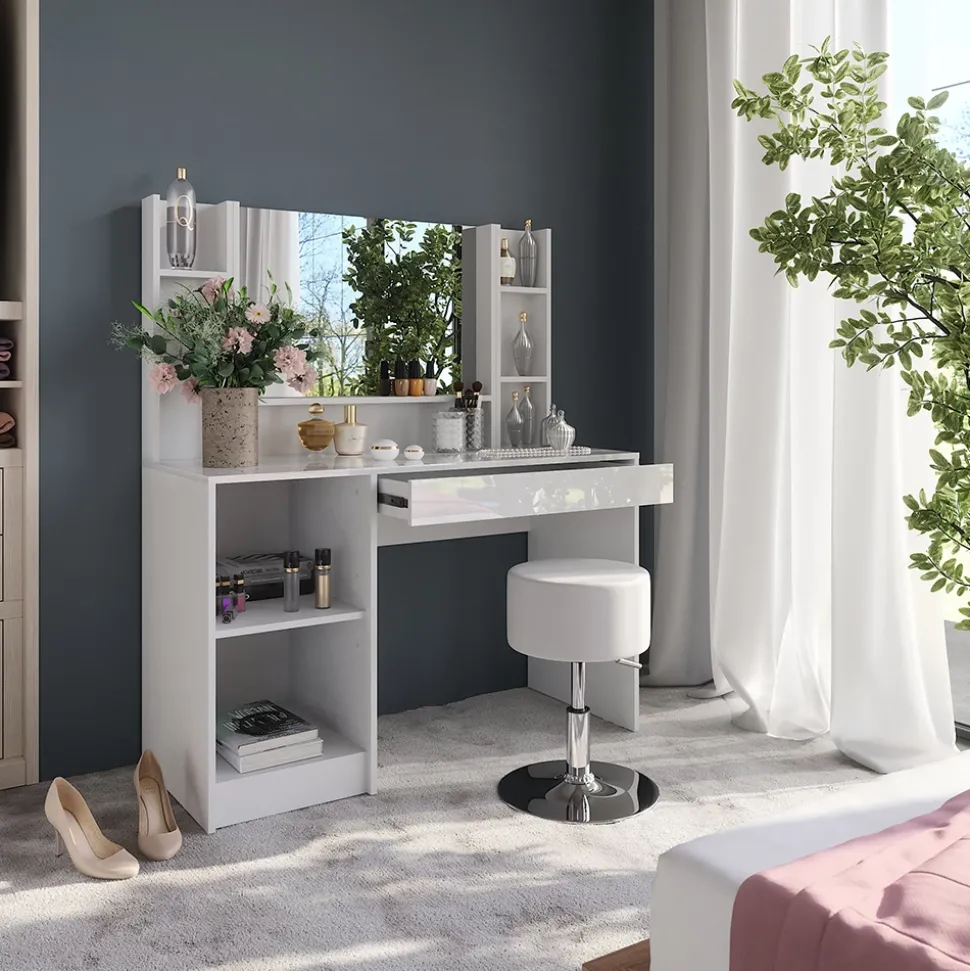 Schminktisch Sherry Weiß/Weiß Hochglanz 119.8 cm 5 Teile Vicco