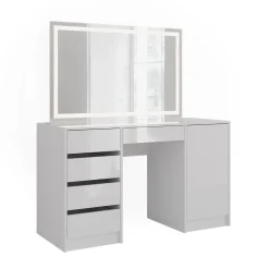 Schminktisch Sherry Weiß/Weiß Hochglanz 128.2 cm mit LED-Spiegel Vicco