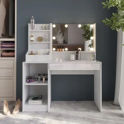 Schminktisch Sherry Weiß/Weiß Hochglanz 119.8 cm 4 Teile Vicco
