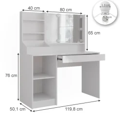 Schminktisch Sherry Weiß/Weiß Hochglanz 119.8 cm 4 Teile Vicco