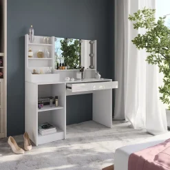 Schminktisch Sherry Weiß/Weiß Hochglanz 119.8 cm 4 Teile Vicco