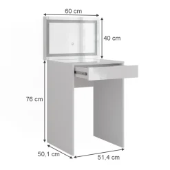 Schminktisch Sherry Weiß/Weiß Hochglanz 51.4 cm mit LED-Spiegel Vicco