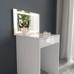 Schminktisch Sherry Weiß/Weiß Hochglanz 51.4 cm mit LED-Spiegel Vicco