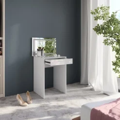 Schminktisch Sherry Weiß/Weiß Hochglanz 51.4 cm mit LED-Spiegel Vicco