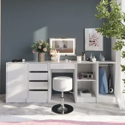 Schminktisch Sherry Weiß/Weiß Hochglanz 51.4 cm mit LED-Spiegel Vicco