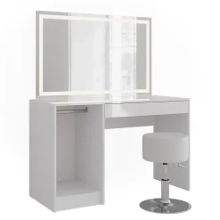 Schminktisch Sherry Weiß/Weiß Hochglanz 119.8 cm mit LED-Beleuchtung und Hocker Vicco