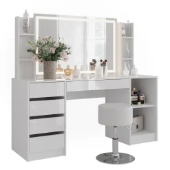 Schminktisch Sherry Weiß/Weiß Hochglanz 158.2 cm 5 Teile Vicco