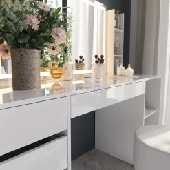 Schminktisch Sherry Weiß/Weiß Hochglanz 158.2 cm 5 Teile Vicco
