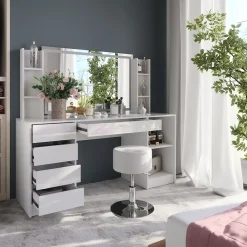 Schminktisch Sherry Weiß/Weiß Hochglanz 158.2 cm 5 Teile Vicco