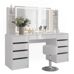 Schminktisch Sherry Weiß/Weiß Hochglanz 158.2 cm 5 Teile Vicco