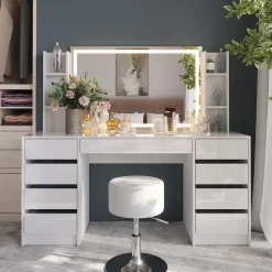 Schminktisch Sherry Weiß/Weiß Hochglanz 158.2 cm 5 Teile Vicco