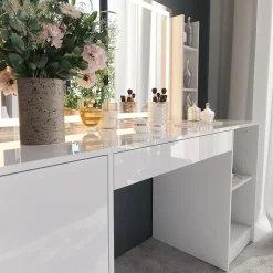 Schminktisch Sherry Weiß/Weiß Hochglanz 158.2 cm 4 Teile Vicco