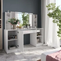 Schminktisch Sherry Weiß/Weiß Hochglanz 158.2 cm 4 Teile Vicco