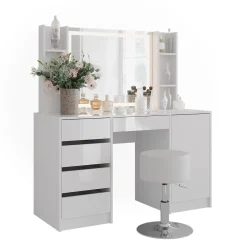 Schminktisch Sherry Weiß/Weiß Hochglanz 128.2 cm 5 Teile Vicco