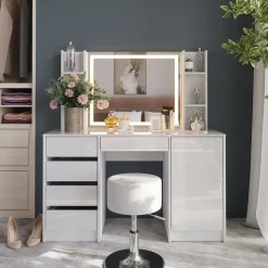 Schminktisch Sherry Weiß/Weiß Hochglanz 128.2 cm 5 Teile Vicco