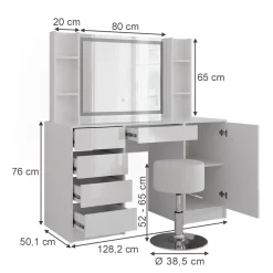 Schminktisch Sherry Weiß/Weiß Hochglanz 128.2 cm 5 Teile Vicco