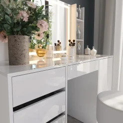 Schminktisch Sherry Weiß/Weiß Hochglanz 128.2 cm 5 Teile Vicco