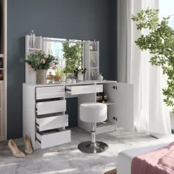 Schminktisch Sherry Weiß/Weiß Hochglanz 128.2 cm 5 Teile Vicco
