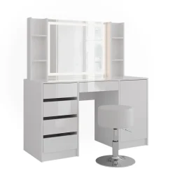 Schminktisch Sherry Weiß/Weiß Hochglanz 128.2 cm 5 Teile Vicco