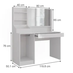 Schminktisch Sherry Weiß/Weiß Hochglanz 119.8 cm 3 Teile Vicco