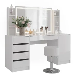 Schminktisch Sherry Weiß/Weiß Hochglanz 158.2 cm 5 Teile Vicco