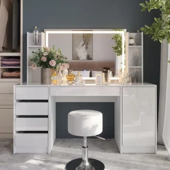 Schminktisch Sherry Weiß/Weiß Hochglanz 158.2 cm 5 Teile Vicco