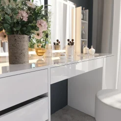 Schminktisch Sherry Weiß/Weiß Hochglanz 158.2 cm 5 Teile Vicco