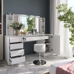 Schminktisch Sherry Weiß/Weiß Hochglanz 158.2 cm 5 Teile Vicco