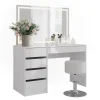 Schminktisch Sherry Weiß/Weiß Hochglanz 119.8 cm mit LED-Spiegel und Hocker Vicco