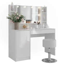 Schminktisch Sherry Weiß/Weiß Hochglanz 119.8 cm 5 Teile Vicco