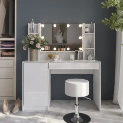 Schminktisch Sherry Weiß/Weiß Hochglanz 119.8 cm 5 Teile Vicco