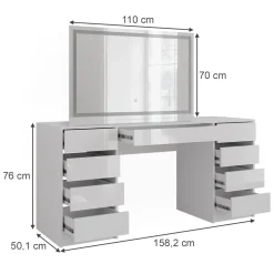 Schminktisch Sherry Weiß/Weiß Hochglanz 158.2 cm mit LED-Spiegel Vicco