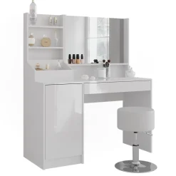 Schminktisch Sherry Weiß/Weiß Hochglanz 119.8 cm 4 Teile Vicco