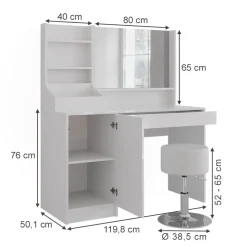 Schminktisch Sherry Weiß/Weiß Hochglanz 119.8 cm 4 Teile Vicco