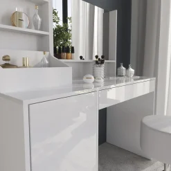 Schminktisch Sherry Weiß/Weiß Hochglanz 119.8 cm 4 Teile Vicco