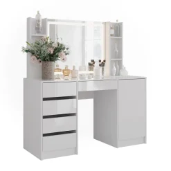 Schminktisch Sherry Weiß/Weiß Hochglanz 128.2 cm 4 Teile Vicco