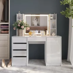Schminktisch Sherry Weiß/Weiß Hochglanz 128.2 cm 4 Teile Vicco
