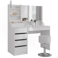 Schminktisch Sherry Weiß/Weiß Hochglanz 119.8 cm 4 Teile Vicco