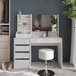 Schminktisch Sherry Weiß/Weiß Hochglanz 119.8 cm 4 Teile Vicco