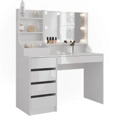 Schminktisch Sherry Weiß/Weiß Hochglanz 119.8 cm 4 Teile Vicco