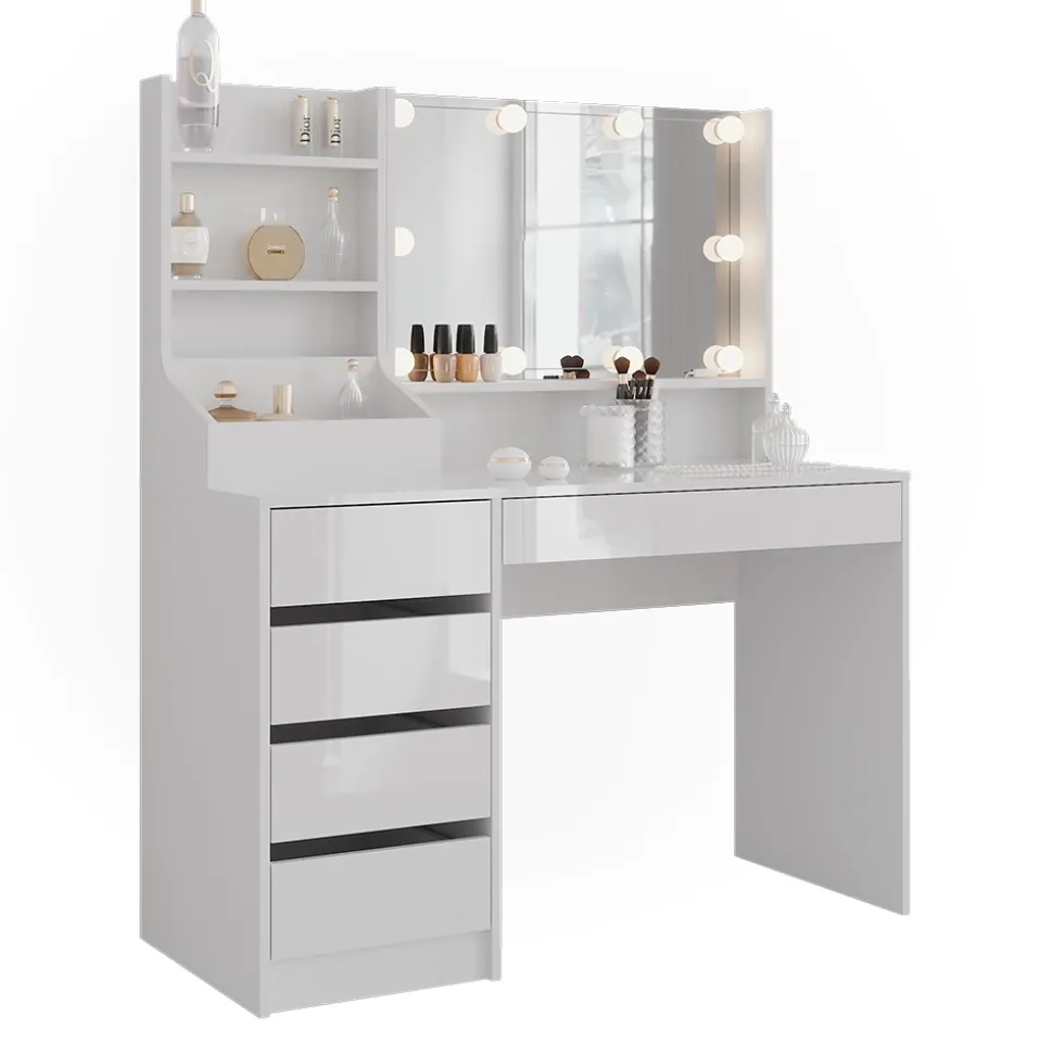 Schminktisch Sherry Weiß/Weiß Hochglanz 119.8 cm 4 Teile Vicco