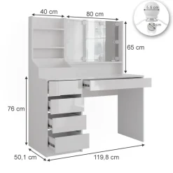 Schminktisch Sherry Weiß/Weiß Hochglanz 119.8 cm 4 Teile Vicco
