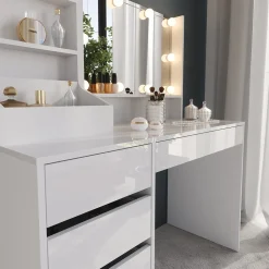 Schminktisch Sherry Weiß/Weiß Hochglanz 119.8 cm 4 Teile Vicco