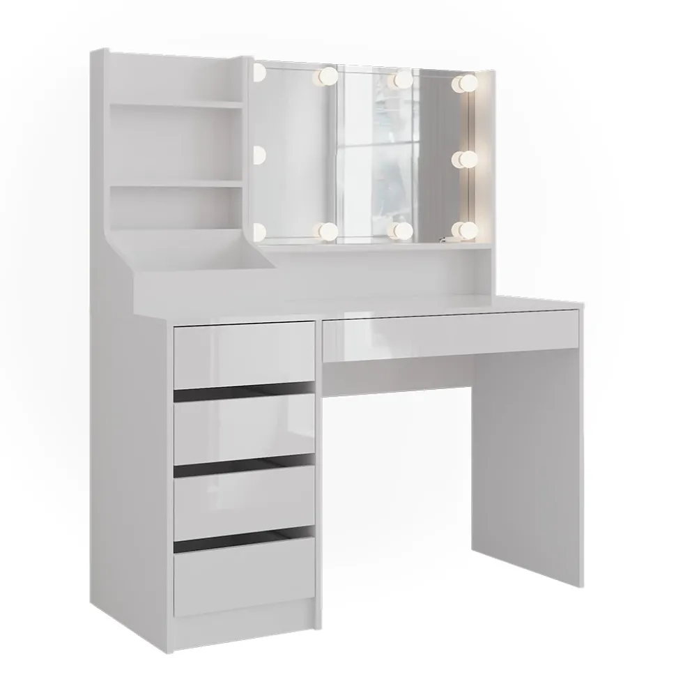Schminktisch Sherry Weiß/Weiß Hochglanz 119.8 cm 4 Teile Vicco